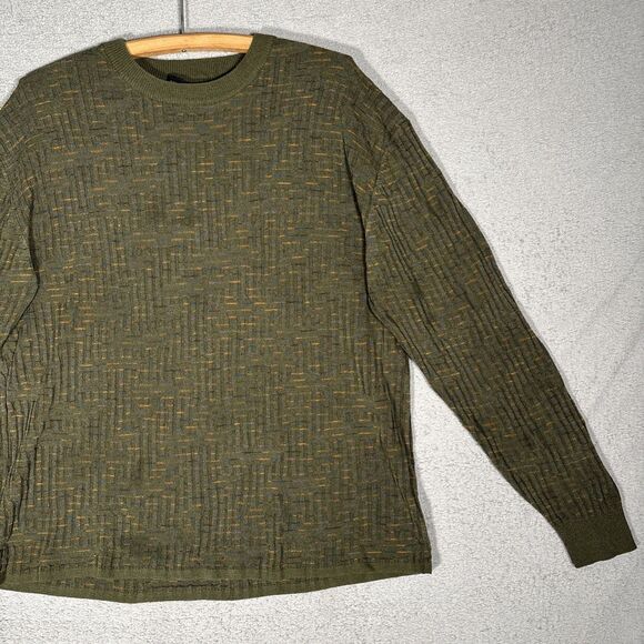Jhane Barnes Sweater Mens Size M Olive Green Silk Blend 3D Knit Normcore Grandpa - Picture 3 of 16